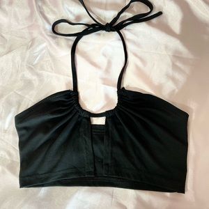 Black Tie Neck Cropped Top Shein